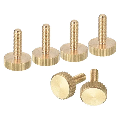 Vista 15 de uxcell Tornillos moleteados M3x4mm, 4 piezas de cabeza moleteada plana totalmente roscados, tornillos de latón para pulgar, pernos de agarre Fully