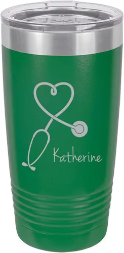 Vista 13 de Estetoscopio Enfermera Personalizable Añade Tu Texto Personalizado Vaso Aislado 20 Oz Taza De Café De Viaje Personalizable (Negro)