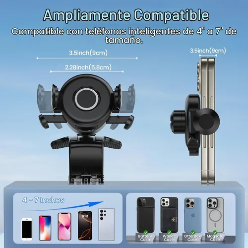 Vista 5 de Soporte de teléfono para automóvil, soporte de teléfono para salpicadero, rotación de 360 grados, diseño de clip multifuncional, soporte universal