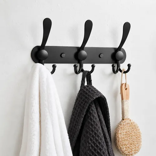Vista 5 de YUNISS Perchero montado en la pared, 3 ganchos triangulares de acero inoxidable para abrigos, sombreros, batas, toallas en recibidor y entrada Negro