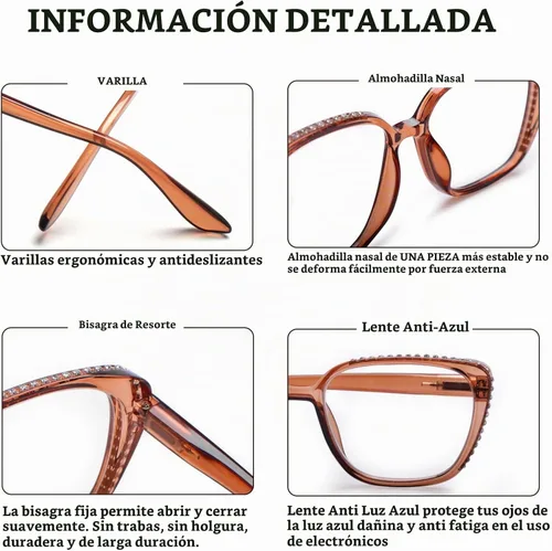 Vista 3 de BLOEXCLU Gafas de lectura para mujer, con bloqueo de luz azul, antifatiga ocular, lentes de moda, bisagra de resorte