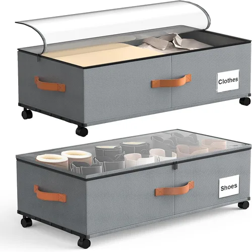 Vista 8 de Eastherry Contenedores de almacenamiento debajo de la cama con ruedas, 9.5 pulgadas de altura para almacenamiento debajo de la cama de zapatos