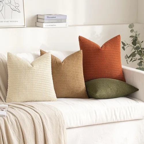 Vista 2 de MIULEE Farmhouse - Juego de 4 fundas de almohada decorativas de 16 x 16 pulgadas, color marrón y verde Modern Natural Rustic Throw Pillows Neutral