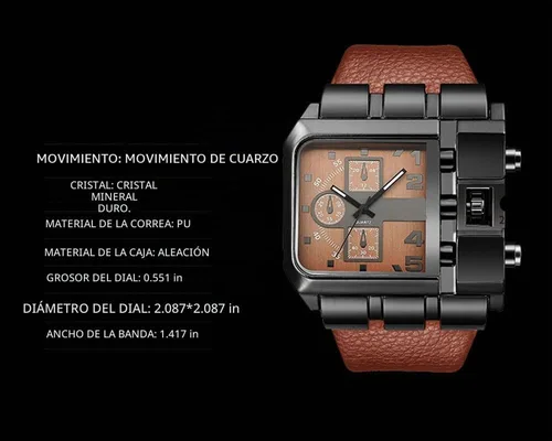 Vista 5 de Reginald Hip Hop 53MM Men's Large Face Square Watch, Red Negro