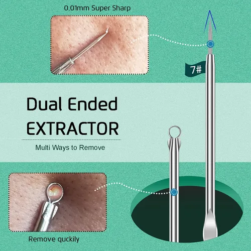 Vista 7 de 8 piezas de removedor de puntos negros para cara, kit de herramientas para reventar espinillas, extractor de espinillas de comedón, kit