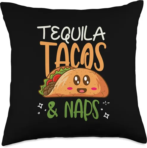 Vista 4 de Enjoying A Strong Alcoholic Drink Made In Mexico Tacos and Naps Repeat Alcohol Tequila Almohada de 16 x 16 pulgadas, multicolor
