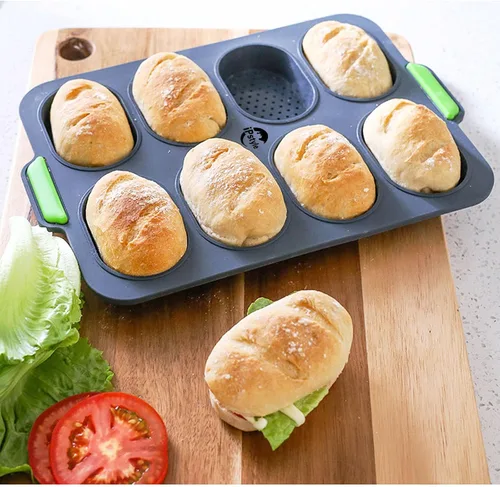 Vista 3 de Sartén de silicona para baguette, antiadherente, sin BPA, gris, 12 x 2.5 x 2.5 pulgadas