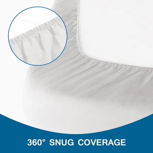 Vista 4 de Coldwind Sábana para cuna de 31 x 75 pulgadas y protector de colchón impermeable para cuna de 30 x 75 pulgadas, color blanco