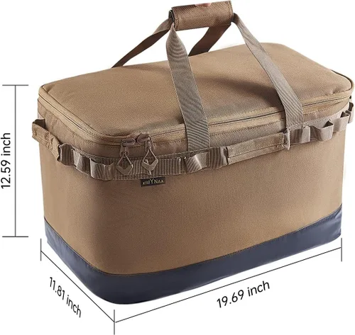 Vista 2 de Bolsa plegable para transportar alimentos, bolsa portátil para comestibles (48 litros), adecuada para catering, catering, picnic, campamento, Marrón