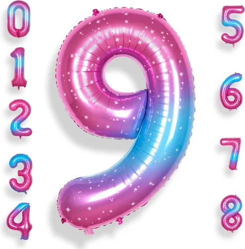 Vista 14 de Globo de número 0 de 40 pulgadas para niño o niña grande estrellado 0-9, globo de Mylar grande del número 0, globos de feliz cumpleaños 0