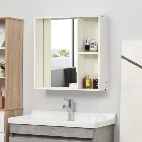 Vista 2 de kleankin Botiquín de baño de 31.5 x 25.5 pulgadas con espejo, estante de almacenamiento, armario de baño montado en la pared para sala de estar