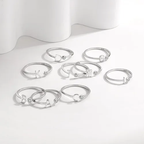 Vista 3 de 925 Sterling Silver Initial Letter Birthstone Rings for Women Adjustable 1-12 Month Birthstone Alphabet Stacking Ring for Teens Girls Stackable