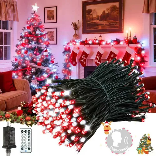 Vista 31 de Luces de cadena navideñas conectables de 240 LED de 88 pies, 13 modos, para interiores y exteriores, cable verde extensible, luces de árbol