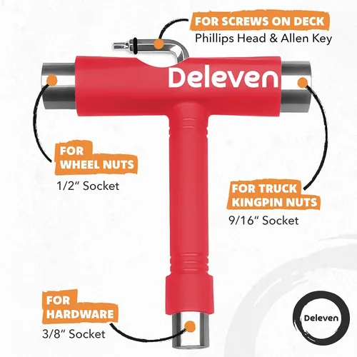 Vista 2 de Deleven Skate Tool All-in-One Lightweight Portable Skateboard Tool - T Tool with Allen Wrench, Phillips Head Screwdriver - Adjust Roller Skates