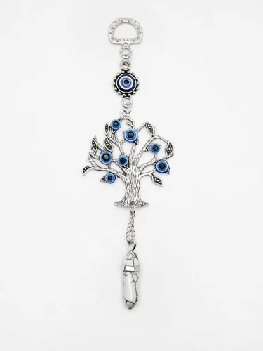 Vista 12 de LUCKBOOSTIUM Amuleto plateado con árbol de la vida con ojo malvado azul y piedra preciosa de cristal, dije para crecimiento, fuerza, protección