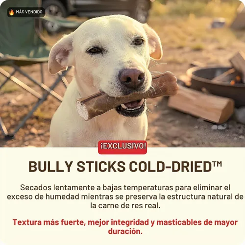 Vista 3 de Natural Farm Cold-Dried™ Bully Sticks de 6 pulgadas (5 unidades) - Masticables para perros sin olor, con alto contenido de proteínas, 100% carne