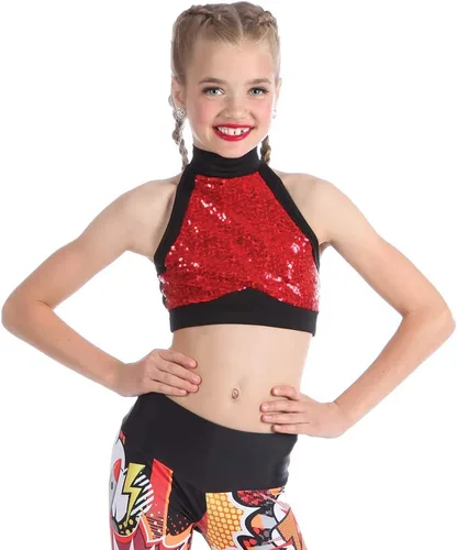 Vista 7 de Camiseta corta de lentejuelas para niñas, solo para Kix, disfraz de baile para niñas
