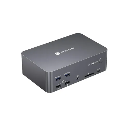Vista 12 de Conmutador KVM AV Access 2 Monitores 2 Computadoras con Ethernet, EDID, 4K@60Hz/2K@144Hz/1080P@240Hz, Estación de acoplamiento KVM de monitor dual