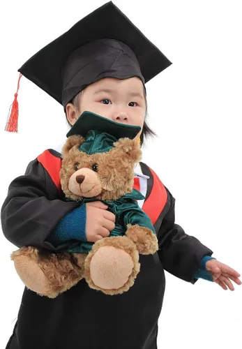 Vista 5 de Plushland Pastor alemán de peluche para el día de graduación, texto personalizado, nombre o logotipo de tu escuela en el vestido, lo mejor