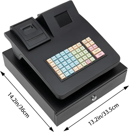 Vista 8 de DYNAMI Caja registradora comercial, caja registradora electrónica de 48 llaves con cajón de efectivo y monedas, pantalla de doble cara, impresión