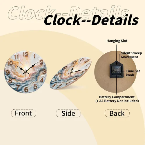 Vista 8 de Sunburst Agate Texture Wooden Wall Clock with Raised Numerals 25x25cm