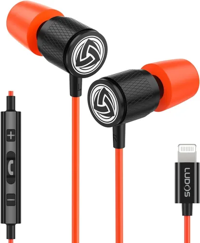 Vista 30 de LUDOS Auriculares con cable ultra intraauriculares, 5 años de garantía, auriculares con micrófono, auriculares con cancelación de ruido, espuma
