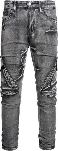 Vista 2 de Jeans elásticos ajustados para hombre, jeans ajustados rasgados para hombre, pierna recta, cómodos, cintura flexible, pantalones de mezclilla tipo