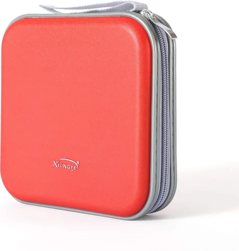 Vista 2 de Estuche para CD de 32 capacidades, carpeta portátil de plástico duro para DVD, color rojo