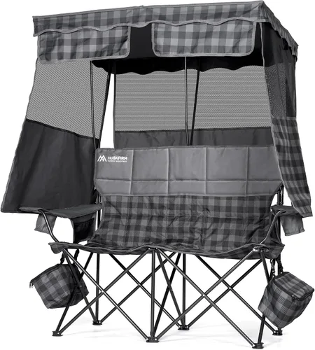 Vista 7 de Double Camping Chair with Canopy,2 Person Folding Chair with Canopy, Blue Heavy Duty Camping Chair with Two Cup Holders and Side Pocket, Portable