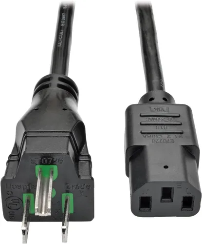 Vista 7 de Tripp Lite Cable de alimentación médico hospitalario, 13A, 16AWG, 5-15P a C13, transparente, 15 pies (P006-015-HG13CL), negro