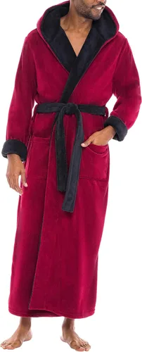 Vista 42 de Alexander Del Rossa Bata de baño de vellón afelpado suave, con capucha, para hombre, bata larga y cálida Verde militar