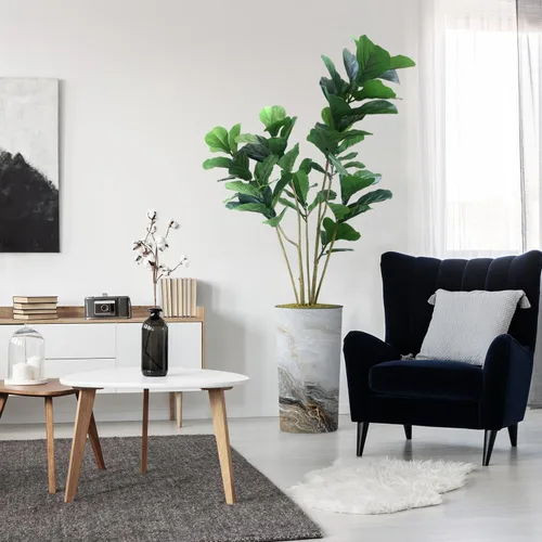 Vista 7 de Árbol artificial en macetero con efecto de granito moderno, palmera tropical areca artificial de seda para decoración del hogar en interiores