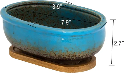 Vista 2 de Macetas para suculentas, macetas rectangulares de 7.9 pulgadas de largo con bandeja de drenaje, macetas poco profundas para plantas