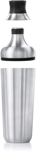 Vista 3 de OXO Coctelera y mezclador de acero con cabeza de nailon antiarañazos y agarre antideslizante suave, plateado, 9 pulgadas y colador de cóctel