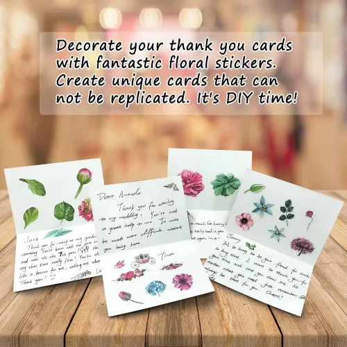 Vista 8 de Feela - Tarjetas de agradecimiento con sobres, paquete de 36 notas florales de agradecimiento con 36 sobres, 6 hojas de calcomanías de Feela