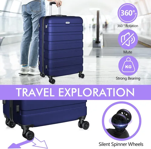 Vista 4 de AnyZip Maleta ligera de policarbonato ABS con 4 ruedas universales TSA Lock Azul oscuro
