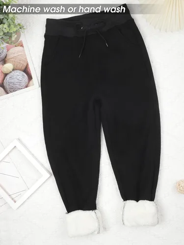 Vista 4 de URATOT 1 paquete de pantalones deportivos con forro de sherpa para mujer, con bolsillos, cálidos, para invierno, pantalones deportivos con forro