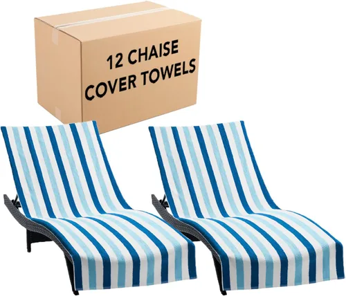 Vista 17 de Arkwright Cabo Funda para Tumbona - Paquete de 2 - Toalla de cabaña de algodón suave a rayas con soporte para bolsillo para silla de playa/piscina