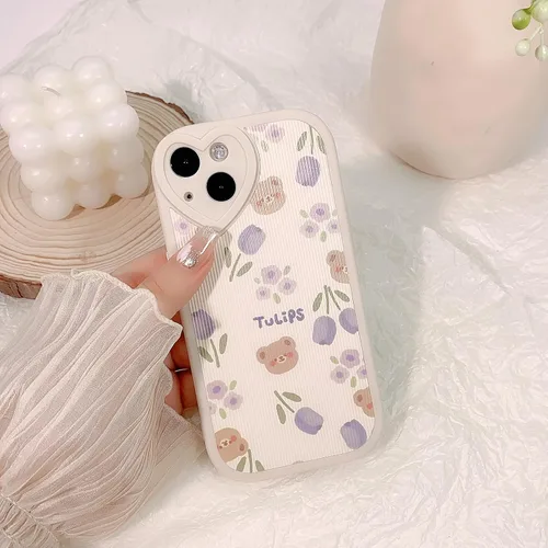 Vista 4 de Lovmooful Funda para iPhone 13 con diseño de oso lindo floral con lente de flor (Bear Flower)