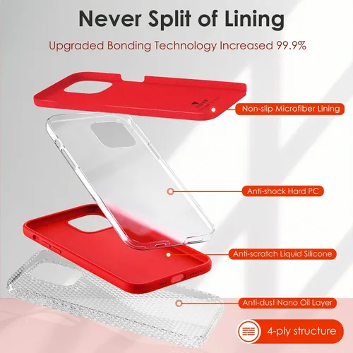Vista 7 de CALOOP Funda delgada para iPhone 12 y 12 Pro, silicona líquida suave a la piel, marco duro resistente a prueba de golpes, con forro de microfibra