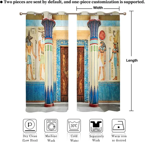 Vista 7 de Renaiss Cortinas egipcias, mural egipcio antiguo, figura mitológica histórica, pirámide, tratamiento de ventana, 45 pulgadas de alto x 29 pulgadas