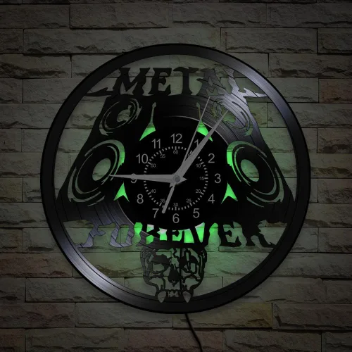 Vista 9 de Reloj de pared de música de metal pesado, 12 pulgadas, 7 tipos de reloj de pared LED de música rock, reloj de pared de cuarzo silencioso sin tictac