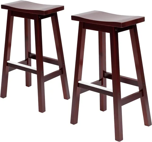 Vista 9 de Juego de 2 Taburetes de Bar PayLessHere, Taburetes de Silla de Montar de Madera de 24 Pulgadas de Altura, Sillas de Bar con Reposapiés