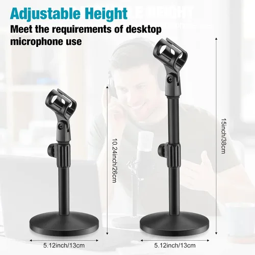 Vista 2 de Hoteam 2 soportes de micrófono de escritorio ajustables para mesa, soporte de micrófono, soporte de micrófono con soporte de micrófono de 5/8