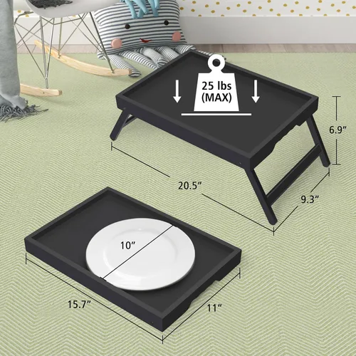Vista 4 de Artmeer Bandeja de cama con patas plegables, desayuno de bambú en la cama para mesa de TV, bandeja de computadora portátil, comer, bandeja de Negro