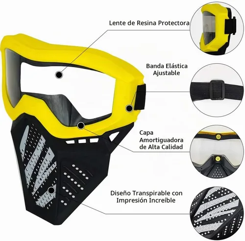 Vista 2 de Paquete de 4 máscaras tácticas compatibles con Nerf Rival, Apollo, Zeus, Khaos, Atlas, Artemis Blasters Rival Máscara (amarillo, azul, negro, blanco)