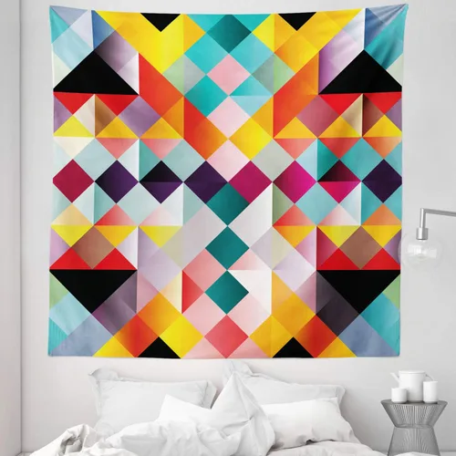Vista 5 de Lunarable Psychedelic Tapestry, Retro Technology Abstract Geometric Pattern Nineties Design Pixel Art Print, Fabric Wall Hanging Decor for Bedroom