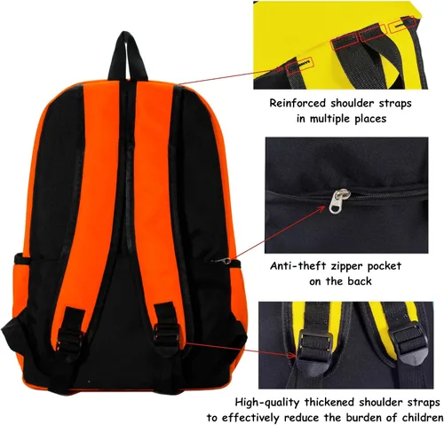 Vista 6 de Mochila para niños de 15 pulgadas, ligera, para escuela primaria, para jardín de infantes, mochila de viaje casual, Naranja, Personalizado