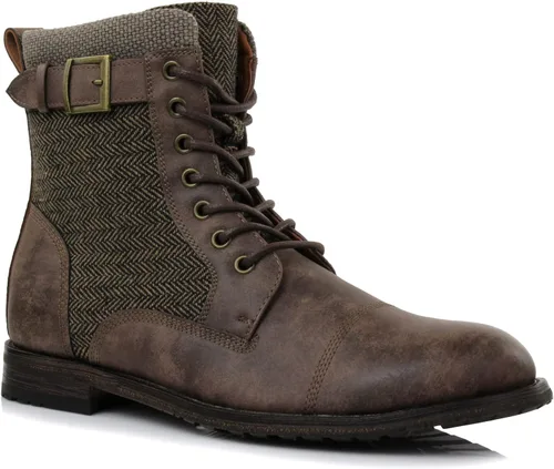 Vista 9 de Polar Fox Colección de botas de combate estilo militar para hombre Botas de tobillo con punta redonda y cordones para hombre con cremallera