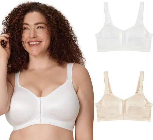 Vista 9 de PLAYTEX Brasier inalámbrico para mujer, sujetadores de talla grande de 18 horas disponibles, cierre frontal, soporte extra para la espalda, E525